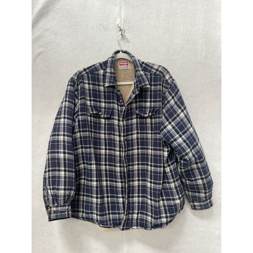 Wrangler Shirt Jacket Mens XL Plaid Sherpa Fleece Lined Flannel Barn Coat FLAW